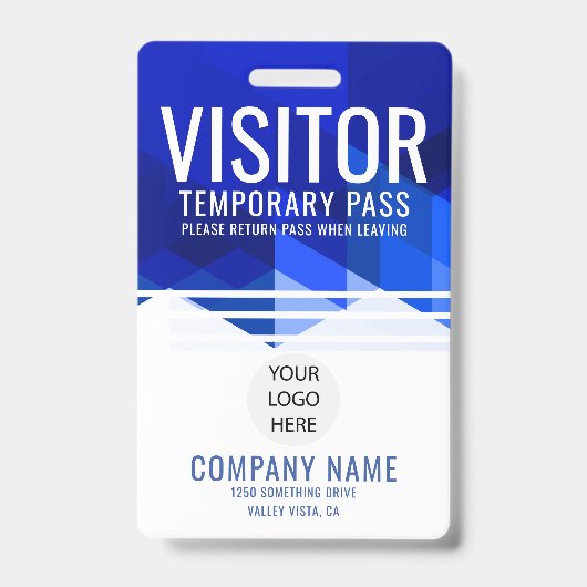 青い会社ロゴ訪問者パスID バッジ (表面)