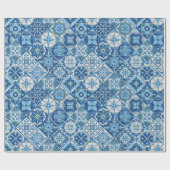 青い伝統的タイル ラッピングペーパー (フラット)
