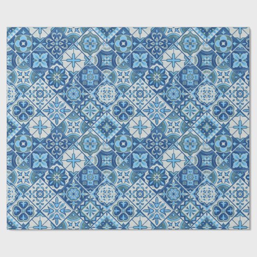 青い伝統的タイル ラッピングペーパー (フラット)