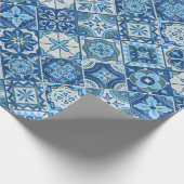 青い伝統的タイル ラッピングペーパー (角)