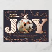 青い伝統的Joy写真クリスマスの貝 箔シーズンカード (正面)