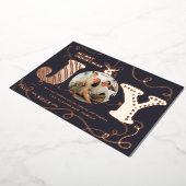 青い伝統的Joy写真クリスマスの貝 箔シーズンカード (回転した状態)