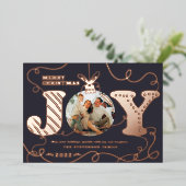 青い伝統的Joy写真クリスマスの貝 箔シーズンカード (立ち正面)