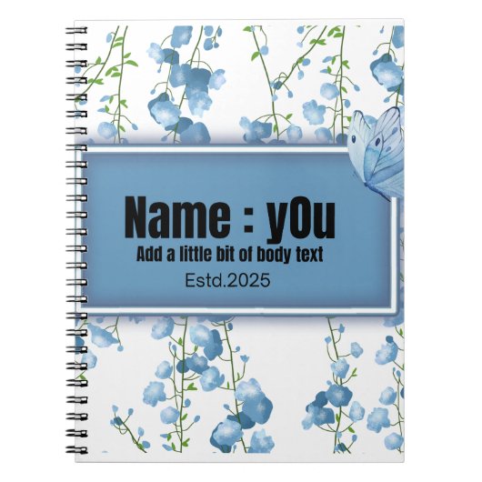 青い低木に囲まれた蝶 ノートブック (正面)