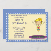 青い体操のトランポリンの誕生会 招待状 (正面/裏面)