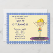 青い体操のトランポリン誕生日パーティー 招待状 (正面)