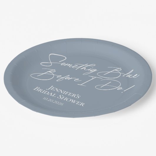 青い何か ドゥアイ | ブルーの花嫁のシャワー ペーパープレート (アングル)