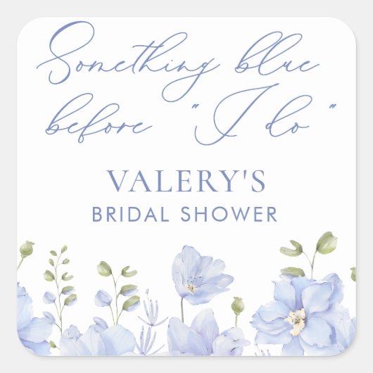 青い何か ドゥアイ 花 ブライダルシャワー スクエアシール (正面)