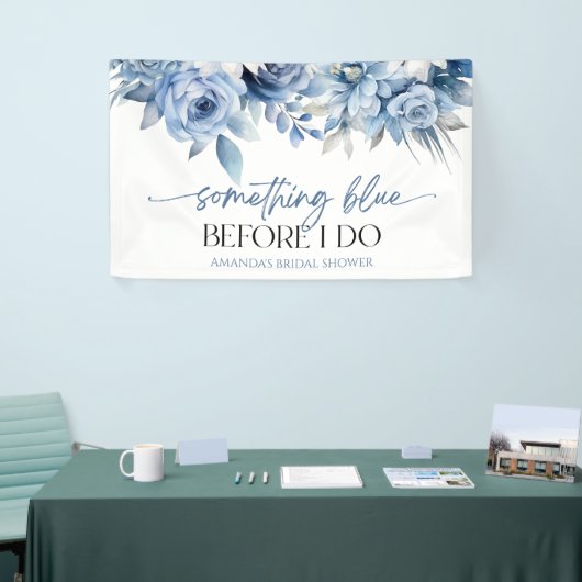青い何か ドゥ ビフォア フローラル ブライダル シャワー 横断幕 (トレードショー)
