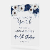 青い何か ドゥ ビフォー フローラル ブライダル シャワー アクリルサイン (傾斜)