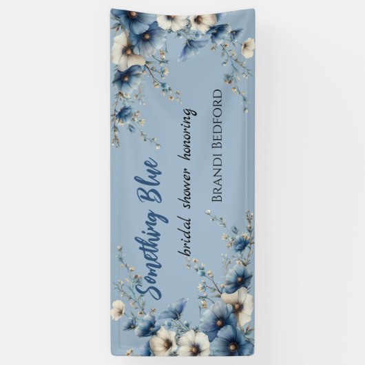 青い何か ブライダルシャワーのお祝い 横断幕 (縦)