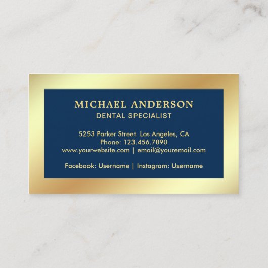 青い偽の金の箔の歯の歯科医院 歯科医 名刺 (裏面)