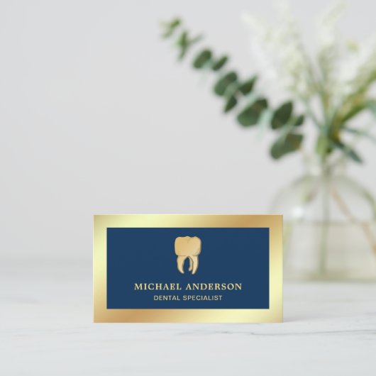 青い偽の金の箔の歯の歯科医院 歯科医 名刺 (スタンド正面)
