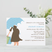 青い傘およびベビーの隆起のベビーシャワー 招待状 (スタンド正面)