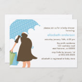 青い傘およびベビーの隆起のベビーシャワー 招待状 (正面/裏面)