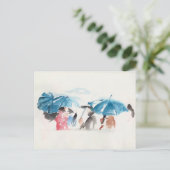 青い傘のオリジナル水彩画ポストカード1 ポストカード (スタンド正面)