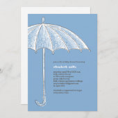 青い傘のシャワーのパーティの招待状 招待状 (正面/裏面)
