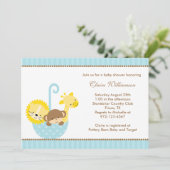 青い傘の中のジャングルの動物招待状 招待状 (スタンド正面)