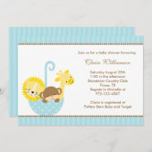 青い傘の中のジャングルの動物招待状 招待状 (正面/裏面)