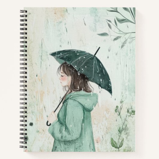 青い傘の少女 雨に濡れる庭園 (2) ノートブック (正面)