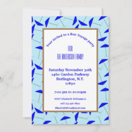 青い傘の模様の付いた旅パーティー 招待状