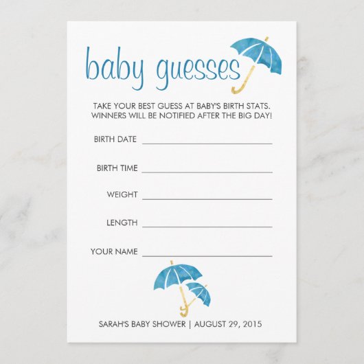 青い傘の赤ちゃんシャワー推理ゲーム アドバイスカード (正面)