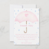 青い傘を振りかける赤ちゃんシャワーサンキューカード サンキューカード (正面)