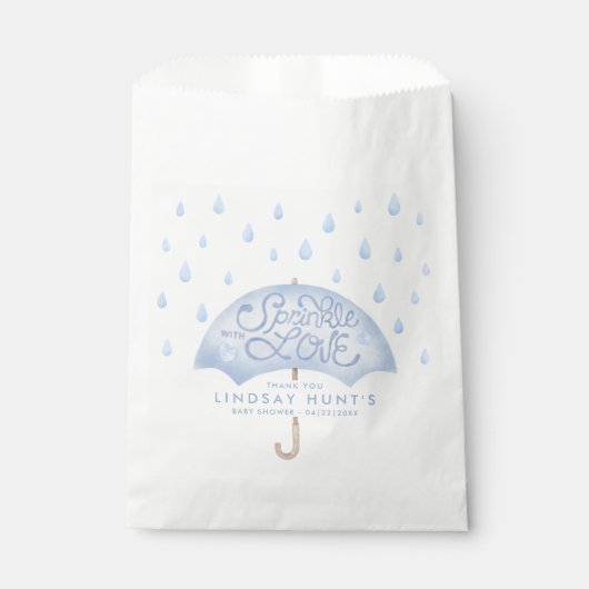 青い傘を振りかける赤ちゃんシャワー フェイバーバッグ (正面)