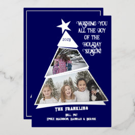 青い傾斜したツリーおもしろいとモダン写真 箔シーズンカード