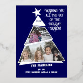 青い傾斜したツリーおもしろいとモダン写真 箔シーズンカード (正面)