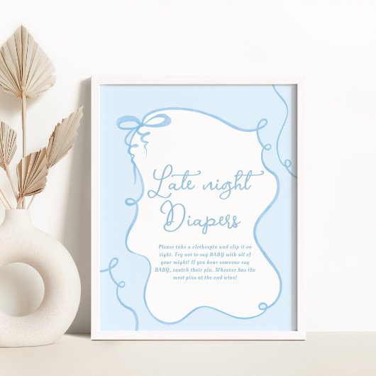 青い優美な弓の波打つ手を引き出しベビー ポスター