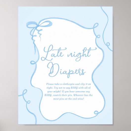 青い優美な弓の波打つ手を引き出しベビー ポスター (正面)