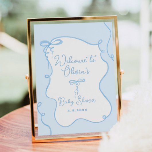 青い優美な波打つバビーブシャワー歓迎 ポスター