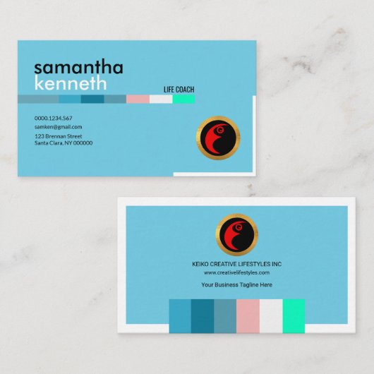 青い優雅のトレーナーの生命コーチ 名刺 (正面/裏面)
