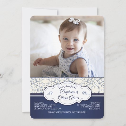 青い優雅の写真の招待状 招待状 (正面)