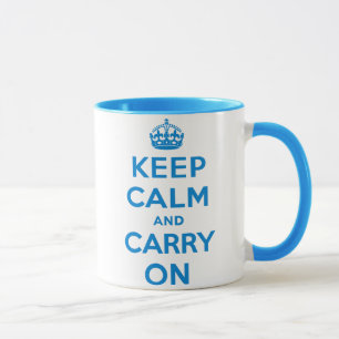青い元のKeep Calm and Carry Onの信号器のマグ マグカップ