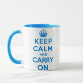 青い元のKeep Calm and Carry Onの信号器のマグ マグカップ (左)