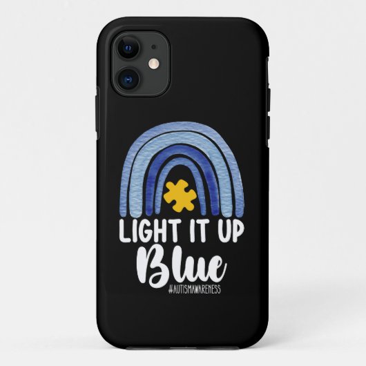 青い光で照らそう 虹色 自閉症啓発 家族 Case-Mate iPhoneケース (裏面)