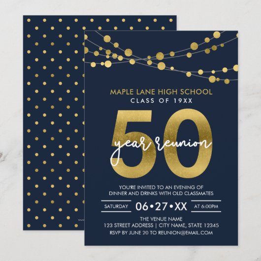 青い光のストリングス 50年ぶりのクラス会 招待状 (正面/裏面)