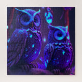 青い光の中の幻想のフクロウジグソーパズル ジグソーパズル (縦)