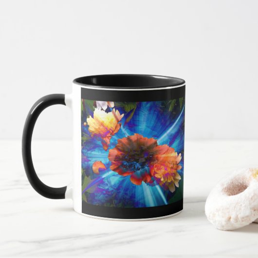 青い光の中の芍薬 マグカップ (ドーナツ)