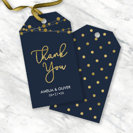 青い光の文字列フェイク金ゴールドありがとう ギフトタグ