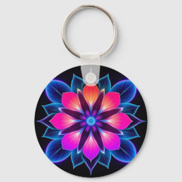 青い光の模様が特徴的なネオンフラワー キーホルダー