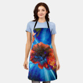 青い光の牡丹 エプロン (着用した状態)