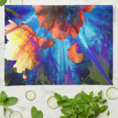 青い光の牡丹 キッチンタオル (折り畳み)