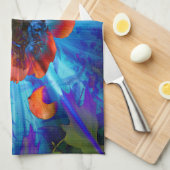 青い光の牡丹 キッチンタオル (四つ折り)