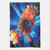 青い光の牡丹 キッチンタオル (縦)