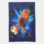 青い光の牡丹 キッチンタオル (縦)