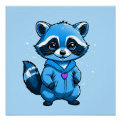 青い光沢のあるポスターの小さなアライグマ ポスター (正面)