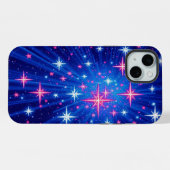 青い光線と輝くマルチスター モバイル iPhoneケース (裏面横)